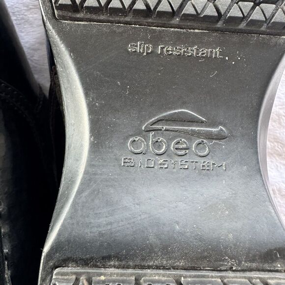 Abeo Black Patent Leather Stapled Clog Grid Pattern Ellie 8.5M Rubber Sole - Picture 7 of 10